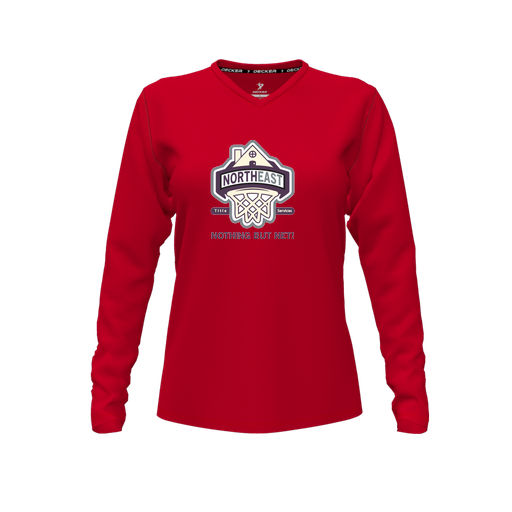 [FTLVCFRD-FYXS-LOGO1] Comfort T-Shirt (Female Youth XS, Red, V Neck, Logo 1, Long Sleeve)