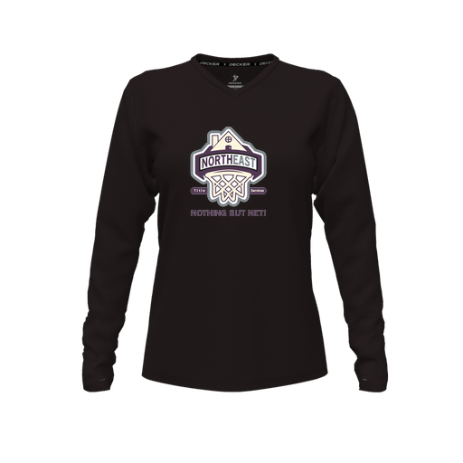 [CUS-DFW-TEES-PER-VNK-LSL-BLK-FYXS-LOGO1] Performance T-Shirt (Female Youth XS, Black, V Neck, Logo 1, Long Sleeve)